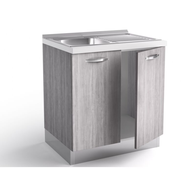 foto del prodotto abitare base sottolavello cucina 80x60x84 cm in legno grigio islanda con lavello in acciaio inox e due ante massa