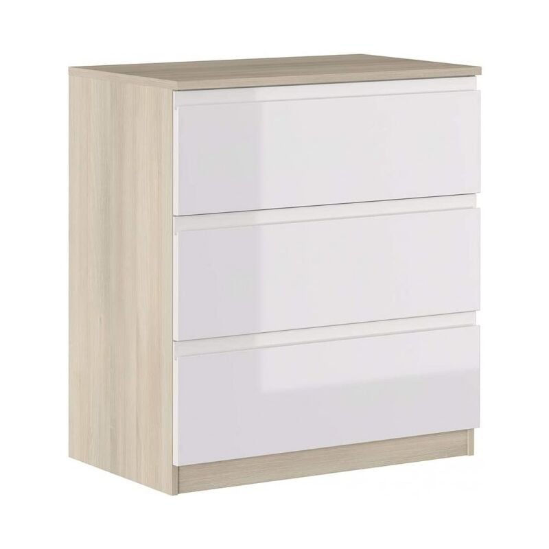 foto del prodotto abitare cassettiera 87 cm bianco lucido e rovere con tre cassetti cosenza