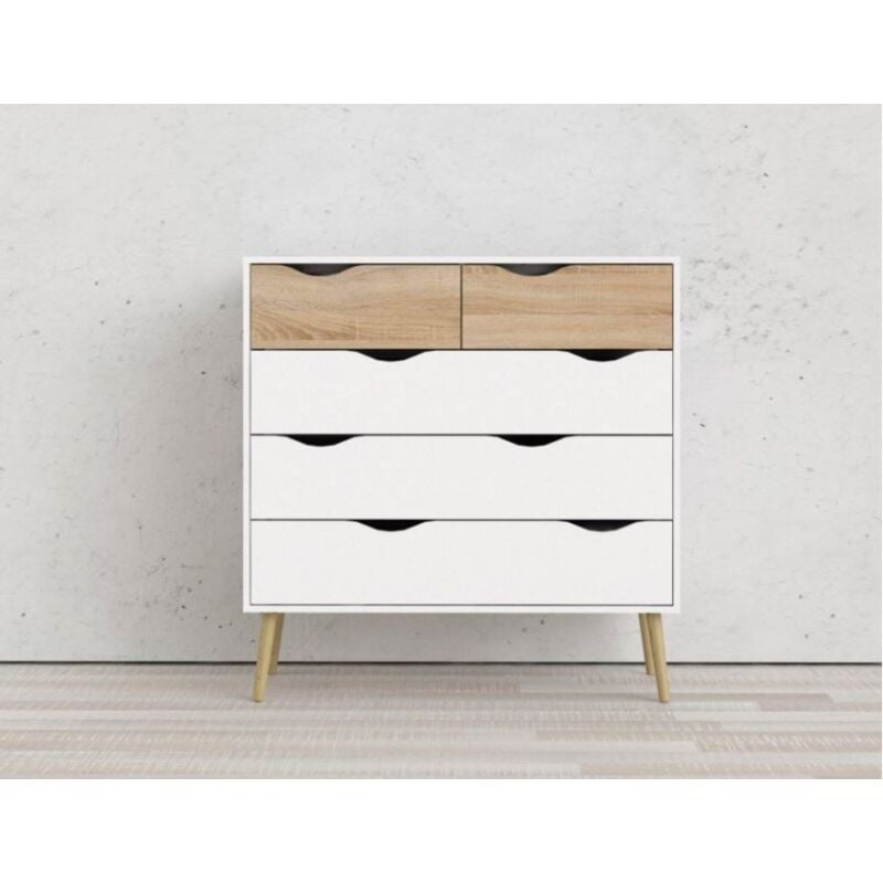 foto del prodotto abitare cassettiera rovere e bianco opaco dotato di 5 cassetti 101 cm gladiolo
