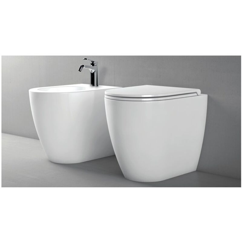 foto del prodotto abitare coppia di sanitari filomuro bianco lucido in ceramica 35x53 cm azzurra ceramica comoda senza copri wc