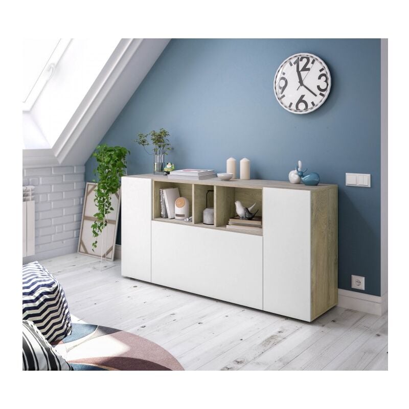 foto del prodotto abitare credenza 150x41x76 cm bianco opaco e rovere con 3 ante empoli