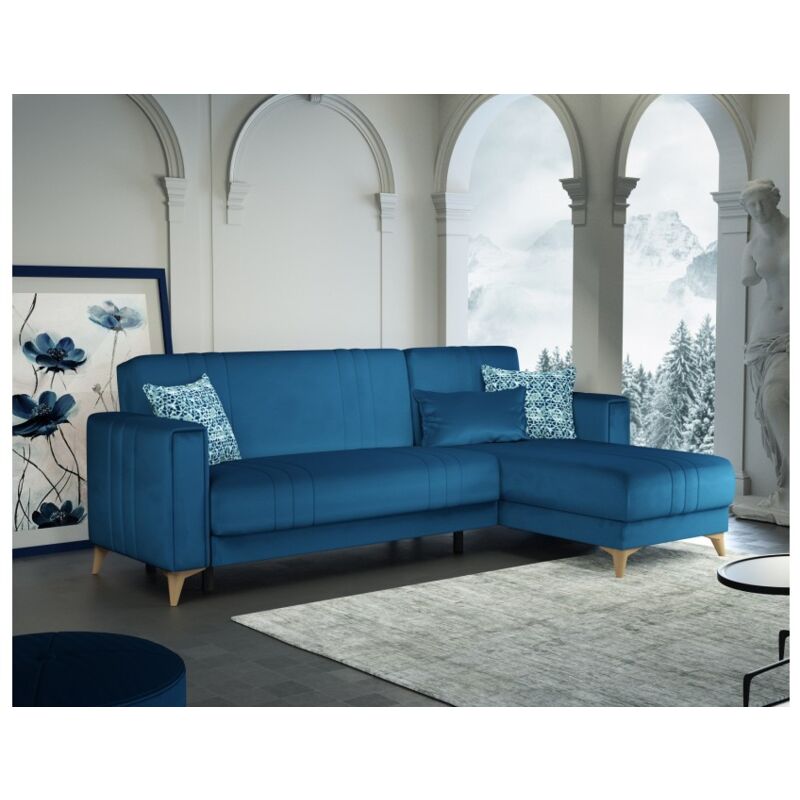 foto del prodotto abitare divano letto ad angolo 225x151 cm colore blu trebbia