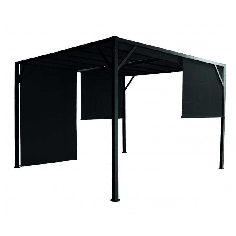 foto del prodotto abitare gazebo pergola 4 x 3 m in metallo verniciato nero con tende laterali nere tiglio