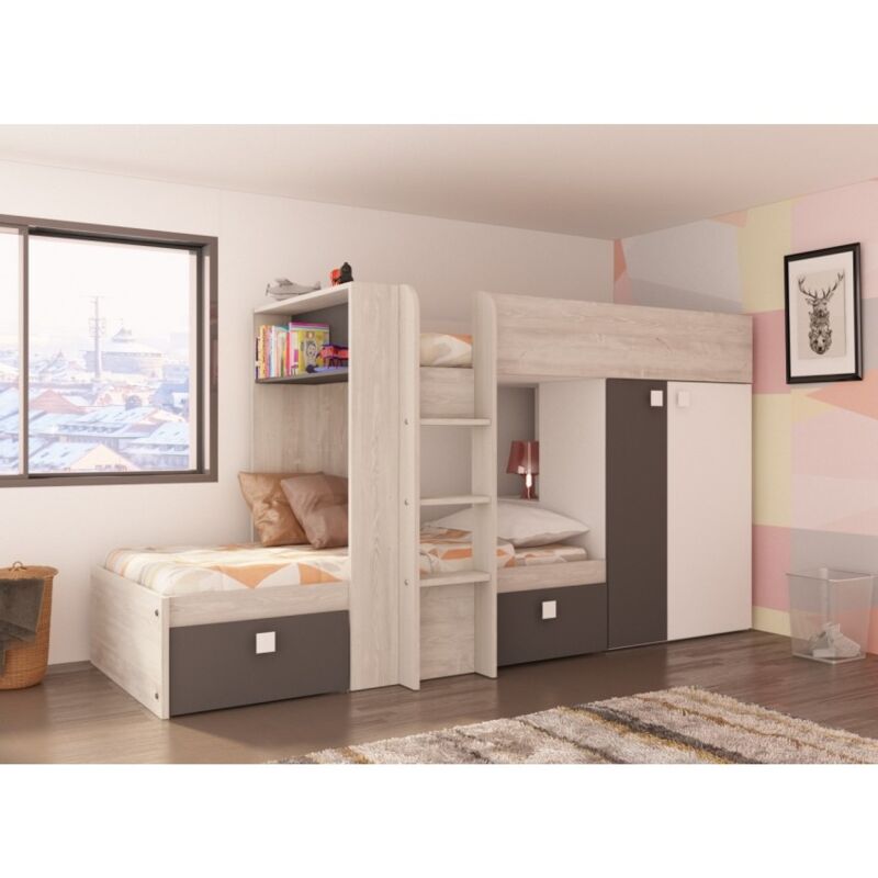 foto del prodotto abitare letto a castello 285x148.2 cm con armadio nero grafite rovere e bianco opaco albenga
