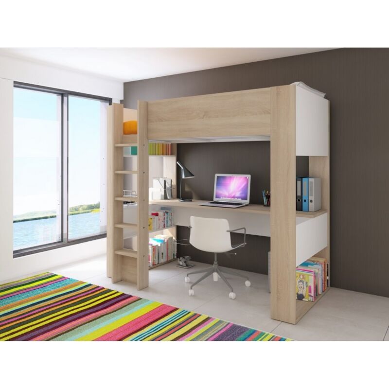 foto del prodotto abitare letto a soppalco 205x183 cm rovere e bianco opaco con scrivania larice