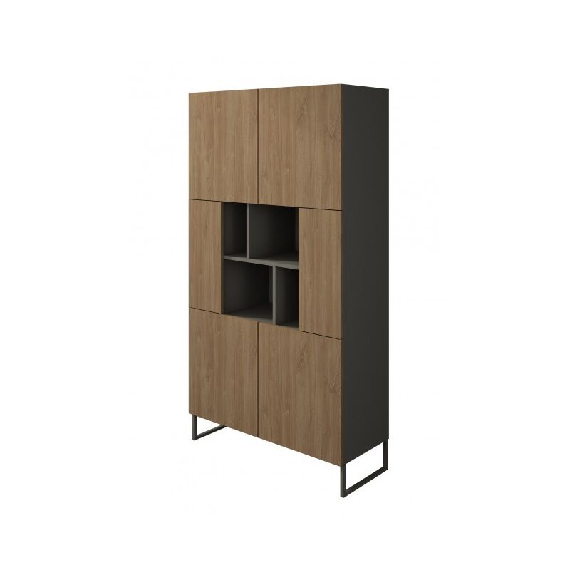 foto del prodotto abitare libreria 164 cm rovere e grigio con ante e ripiani rio