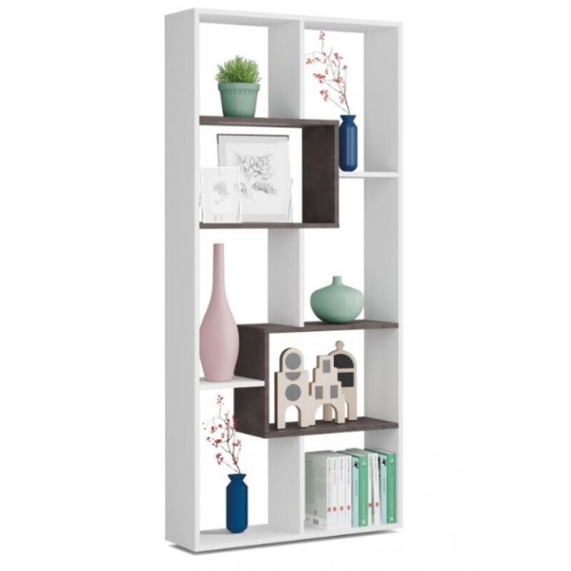 foto del prodotto abitare libreria 80x25x180 cm bianco opaco e ossido con 8 scomparti geri