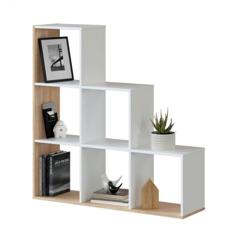 foto del prodotto abitare libreria decorativa 108x28x110 cm bianco opaco e rovere canadese con 6 ripiani lier
