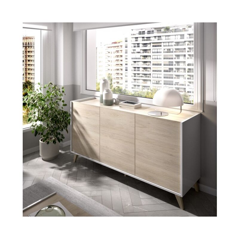 foto del prodotto abitare madia 155 cm bianco opaco e rovere naturale con tre ante corato