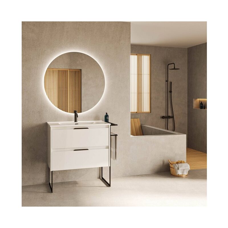 foto del prodotto abitare mobile bagno a terra 100 cm bianco lucido con lavabo reims bianco 100 cm con specchio e lampada led