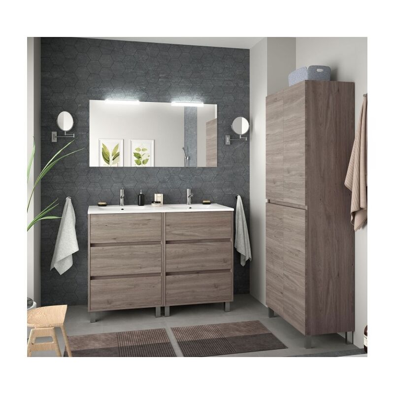 foto del prodotto abitare mobile bagno a terra 120 cm 6 cassetti in legno rovere eternity con lavabo ad incasso amalfi 120 cm standard