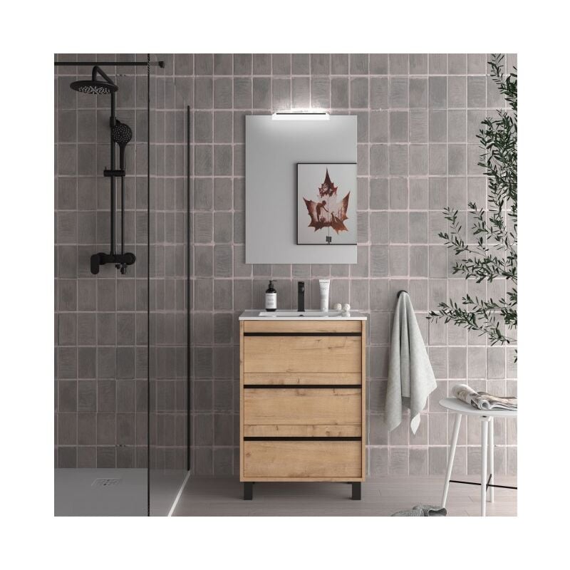 foto del prodotto abitare mobile bagno a terra 60 cm in legno rovere ostippo con lavabo in porcellana astoria 60 cm standard