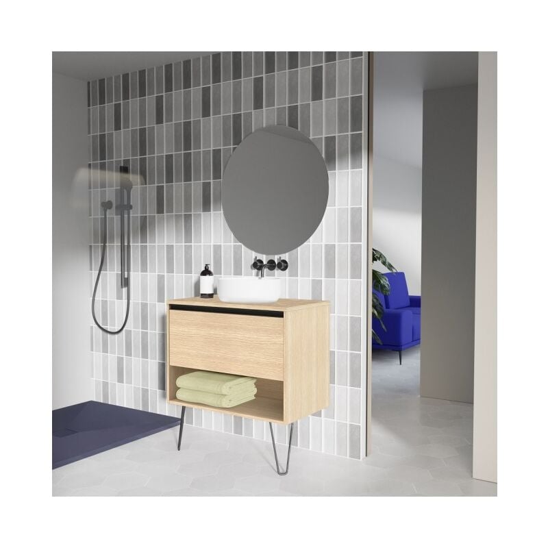 foto del prodotto abitare mobile bagno a terra 80 cm rovere sabbiato con lavabo da appoggio cambridge rovere chiaro 80 cm standard