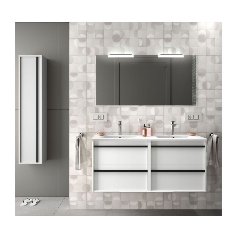 foto del prodotto abitare mobile bagno sospeso 120 cm 4 cassetti in legno bianco opaco con lavabo a incasso astoria 120 cm standard