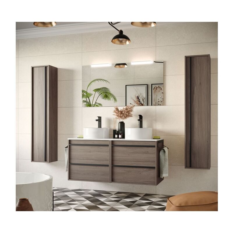 foto del prodotto abitare mobile bagno sospeso 120 cm 4 cassetti in legno rovere eternity con lavabo d appoggio astoria 120 cm standard