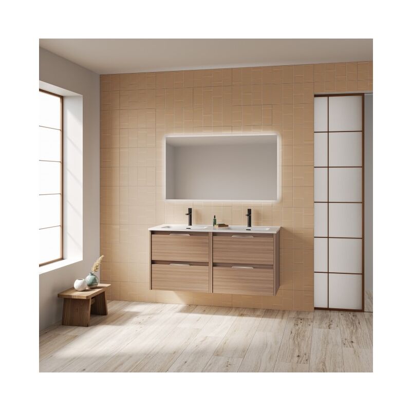 foto del prodotto abitare mobile bagno sospeso 120 cm noce sabbiato con lavabo bristol noce 120 cm standard