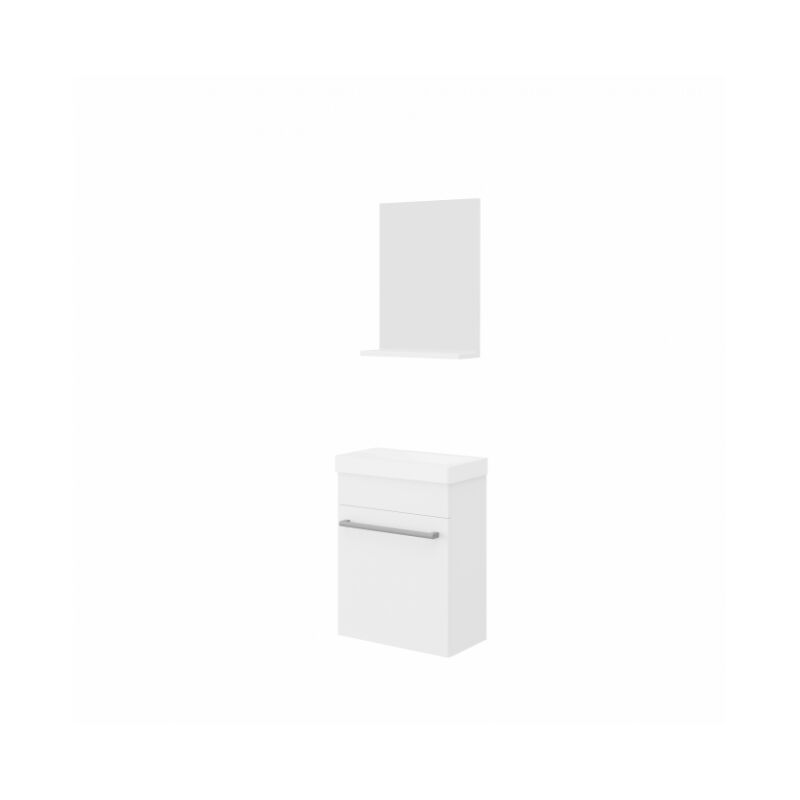 foto del prodotto abitare mobile bagno sospeso 40 cm bianco lucido con lavabo e specchio penne