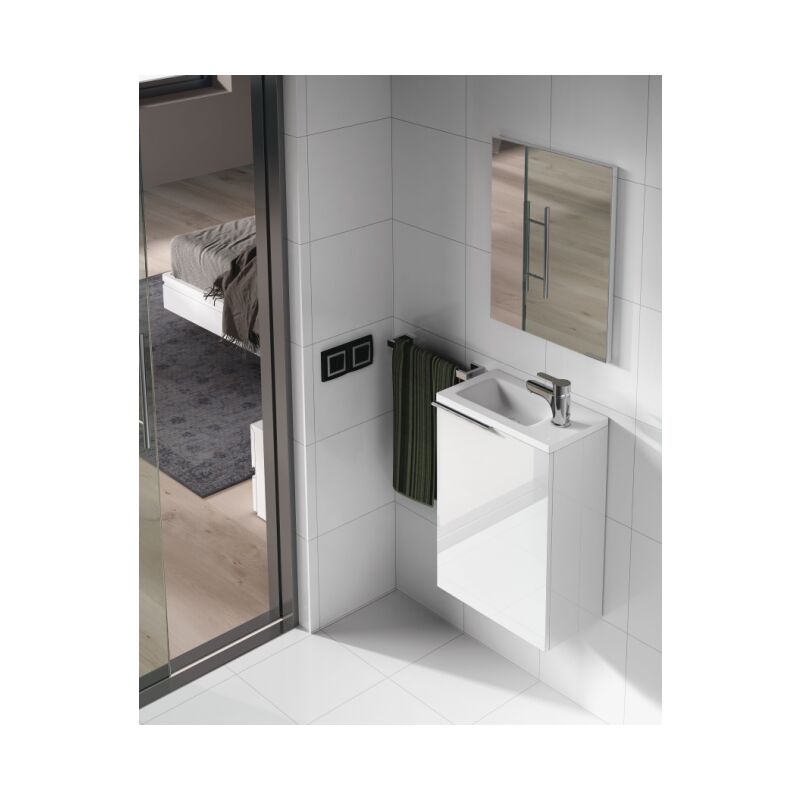 foto del prodotto abitare mobile bagno sospeso 40 cm laccato bianco con specchio spagna bianco con lampada led