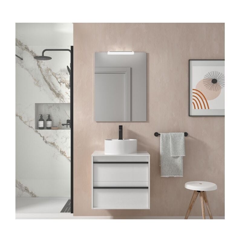 foto del prodotto abitare mobile bagno sospeso 60 cm 2 cassetti in legno bianco satinato con lavabo d appoggio astoria 60 cm standard