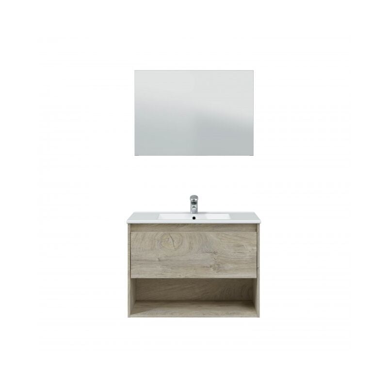 foto del prodotto abitare mobile bagno sospeso 80 cm 1 cassetto e 1 vano rovere con specchio e lavabo ad incasso danimarca 80 cm standard
