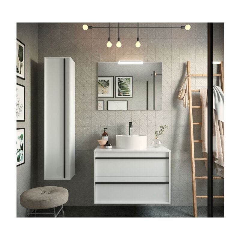 foto del prodotto abitare mobile bagno sospeso 80 cm 2 cassetti in legno bianco satinato con lavabo d appoggio astoria 80 cm standard