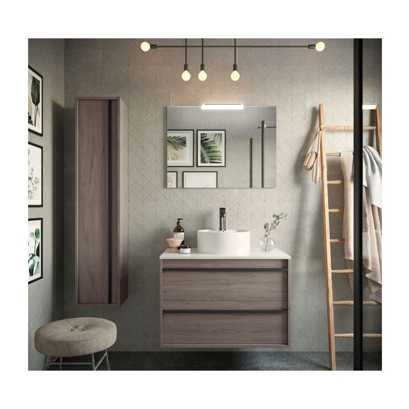 foto del prodotto abitare mobile bagno sospeso 80 cm 2 cassetti in legno rovere eternity con lavabo d appoggio astoria 80 cm standard
