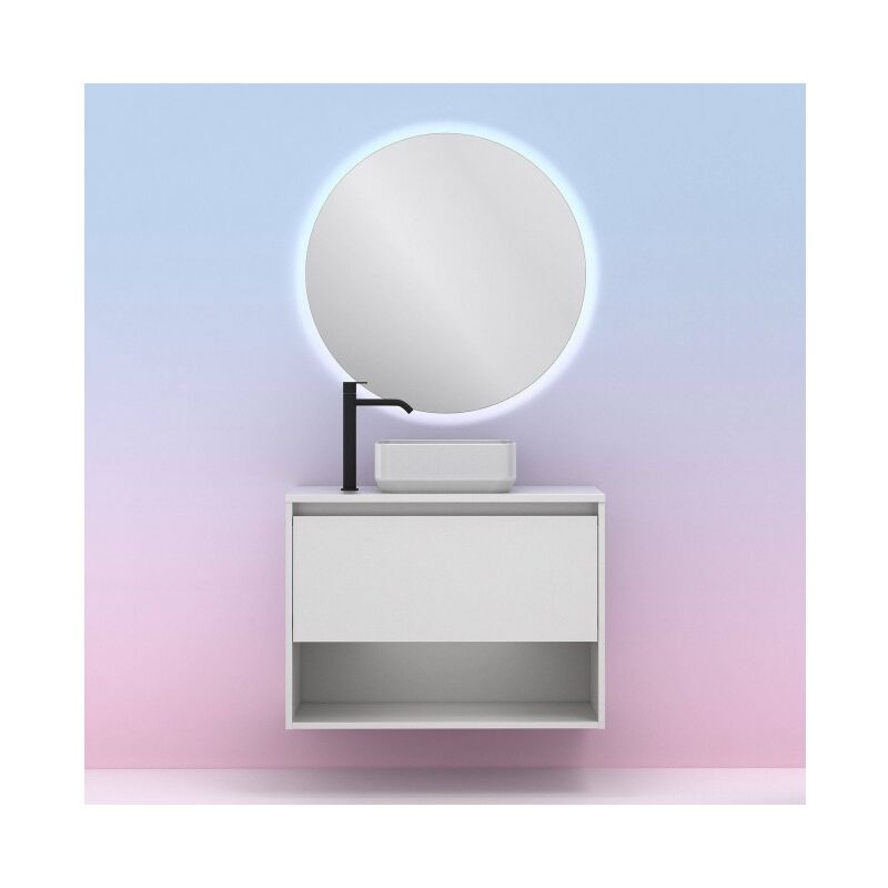 foto del prodotto abitare mobile bagno sospeso 80 cm bianco lucido con lavabo da appoggio inghilterra bianco 80 cm standard