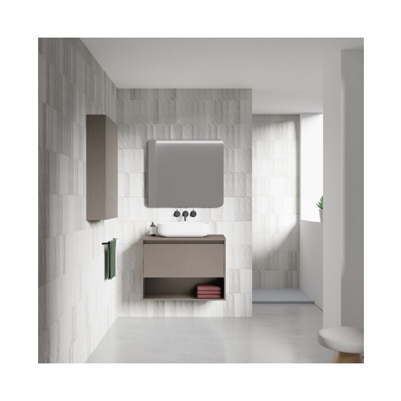 foto del prodotto abitare mobile bagno sospeso 80 cm fum sabbiato con lavabo da appoggio inghilterra fum 80 cm standard