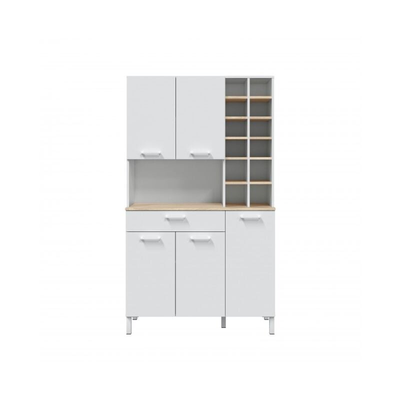 foto del prodotto abitare mobile cucina 108x40x186 cm bianco opaco e rovere canadese con ripiani portabottiglie mori