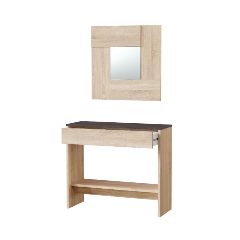 foto del prodotto abitare mobile da ingresso 92x33x79 cm ossido e rovere con cassetto e specchio padova