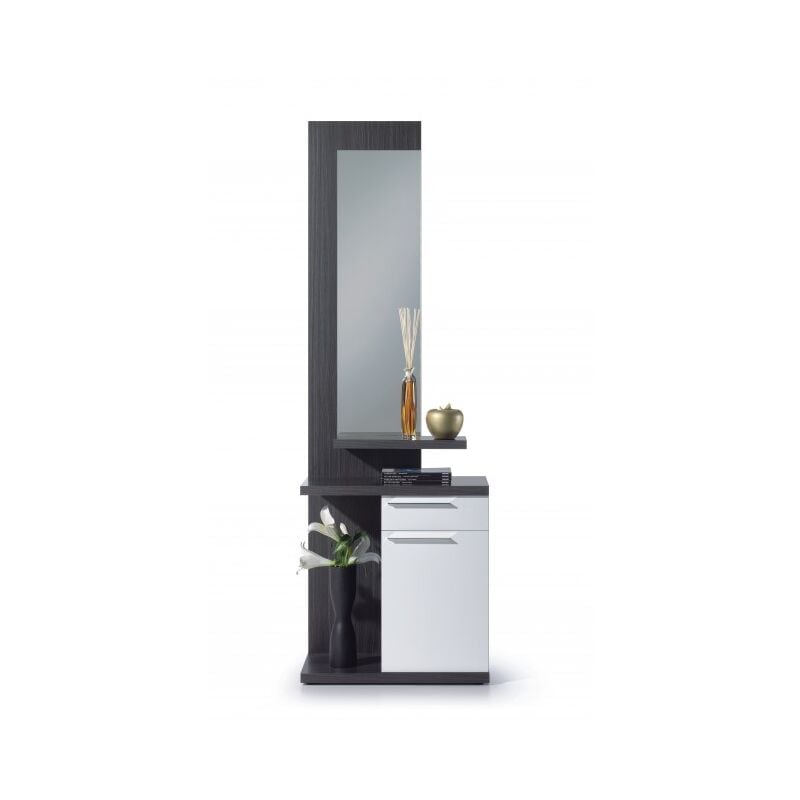 foto del prodotto abitare mobile ingresso 61x29x186h cm con specchio, bianco lucido grigio cenere corf 