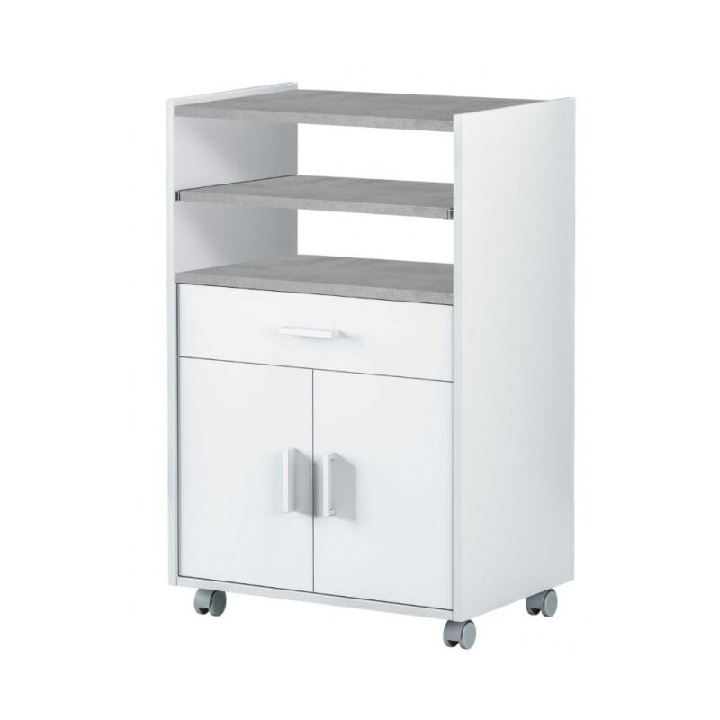 foto del prodotto abitare mobile microonde 59x40x92h cm bianco opaco e cemento con 1 cassetto e 2 ante merano