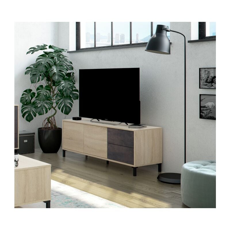 foto del prodotto abitare mobile porta tv 130x41x47 cm ossido e rovere canadese con 2 ante e 2 cassetti mineo