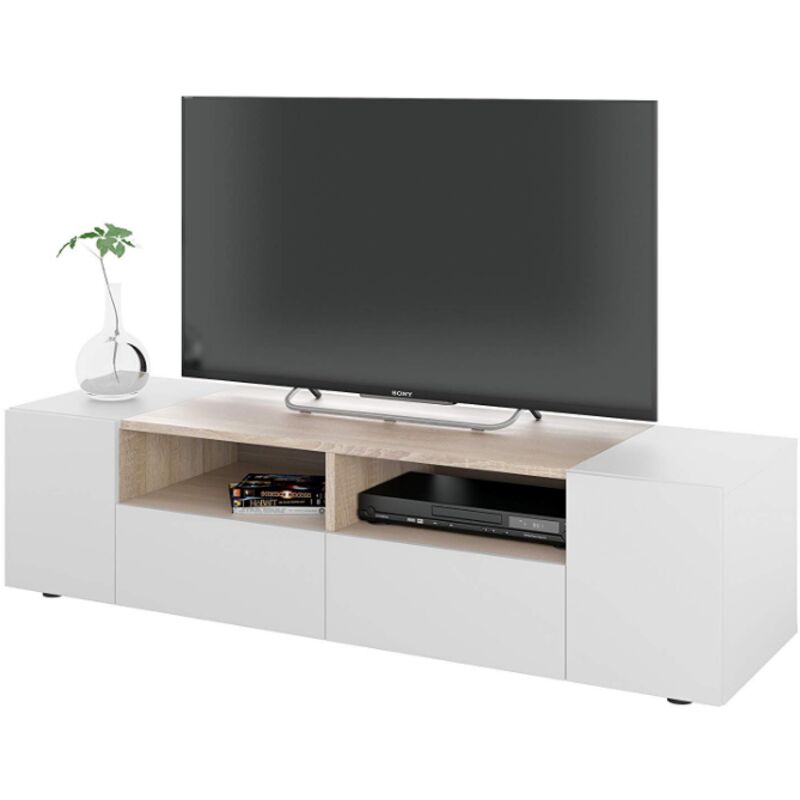 foto del prodotto abitare mobile porta tv 138x42x26,13 cm bianco opaco e rovere canadese con 4 ante napoli