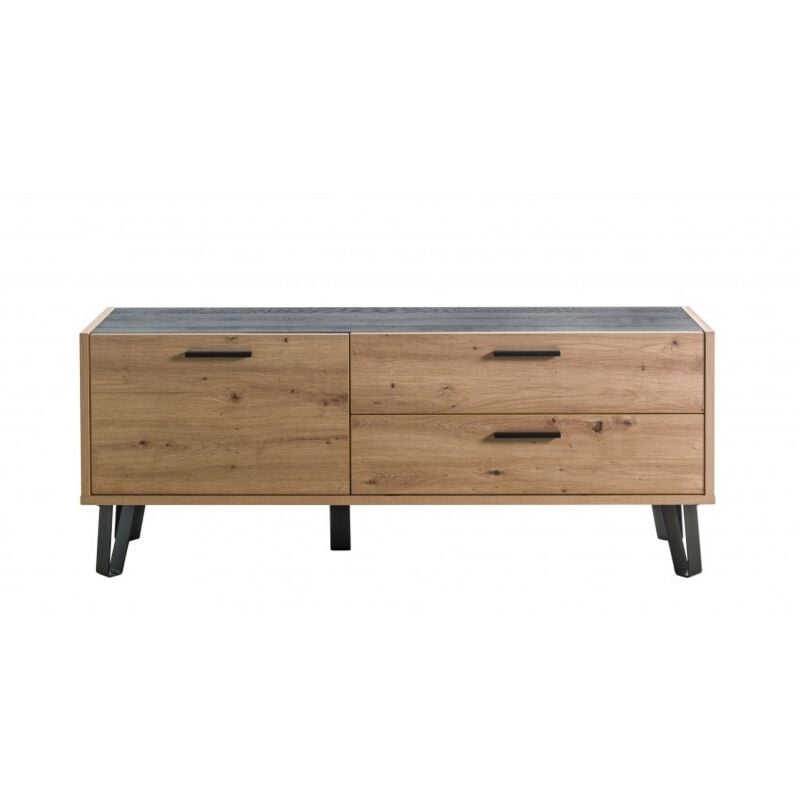foto del prodotto abitare mobile porta tv 149,60x40,30x59,30 cm rovere e nero con un anta e due cassetti sanremo