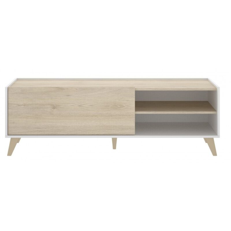 foto del prodotto abitare mobile porta tv 155x43x47 cm bianco opaco e rovere naturale con una ribalta e due vani ronda