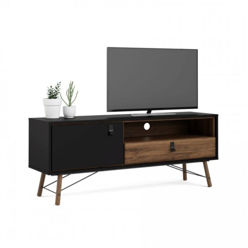 foto del prodotto abitare mobile soggiorno porta tv nero opaco e noce 150 cm longarone