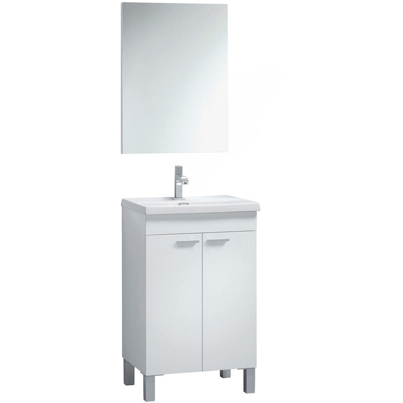foto del prodotto abitare mobile sottolavabo, mobiletto per bagno, armadio a 2 ante con specchio, lavabo non incluso, cm 50x40h80, bianco