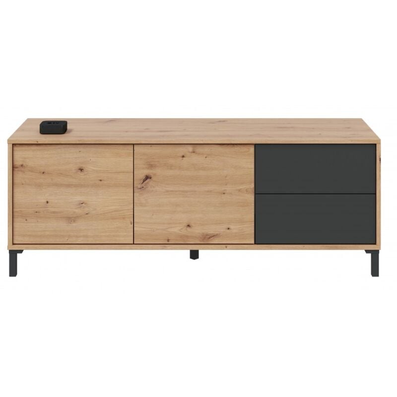 foto del prodotto abitare mobile tv 130x41x47 cm con 2 ante e 2 cassetti, rovere nordico grigio antracite mineo