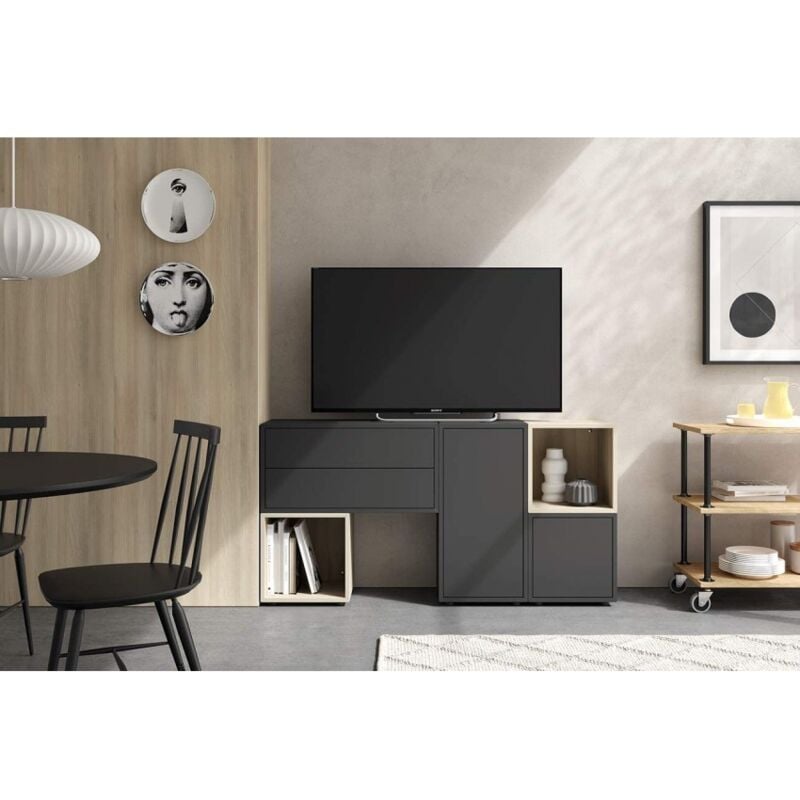 foto del prodotto abitare parete attrezzata porta tv 150 cm grigio scuro e rovere spa