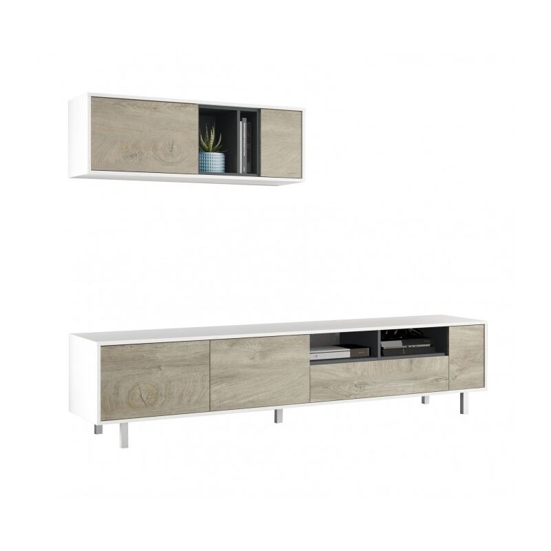 foto del prodotto abitare parete attrezzata porta tv 200 cm bianco opaco e rovere keila