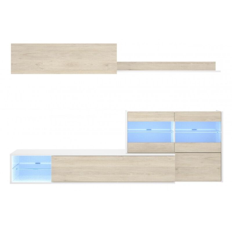 foto del prodotto abitare parete attrezzata porta tv 260 cm bianco lucido e rovere naturale ely