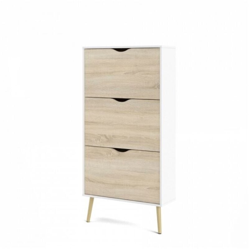 foto del prodotto abitare scarpiera rovere e bianco opaco con tre ribalte alta 139 cm gladiolo