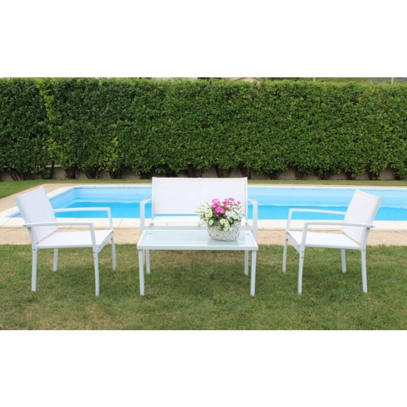 foto del prodotto abitare set da giardino con struttura in ferro e textilene colore bianco gaeta