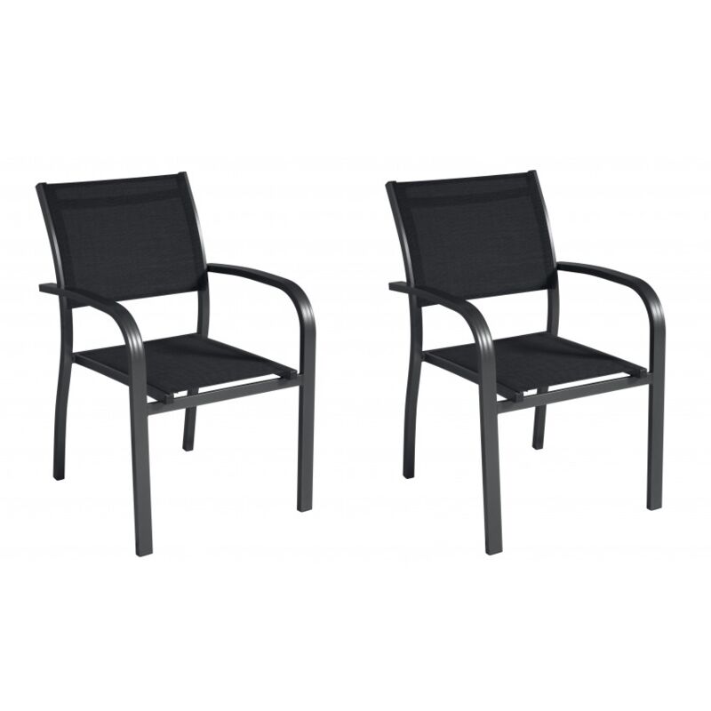 foto del prodotto abitare set di due sedie impilabili in alluminio verniciato grigio antracite e textilene nero novara