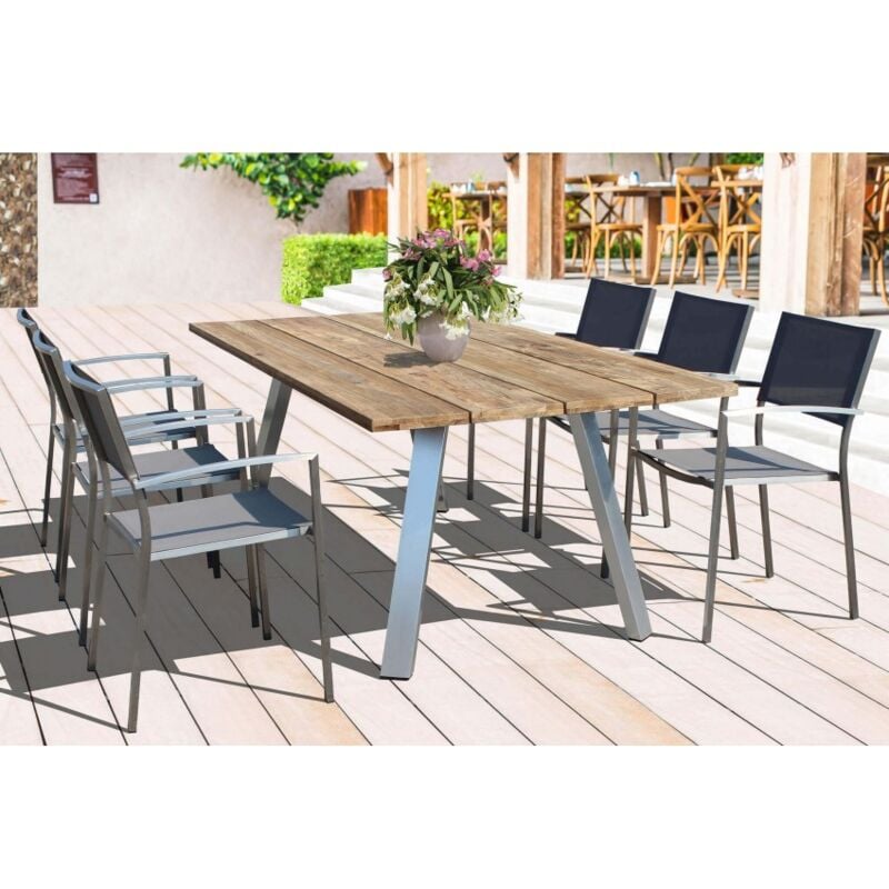 foto del prodotto abitare set tavolo da esterno 200x100x74 cm in alluminio e legno teak con sei sedie marche