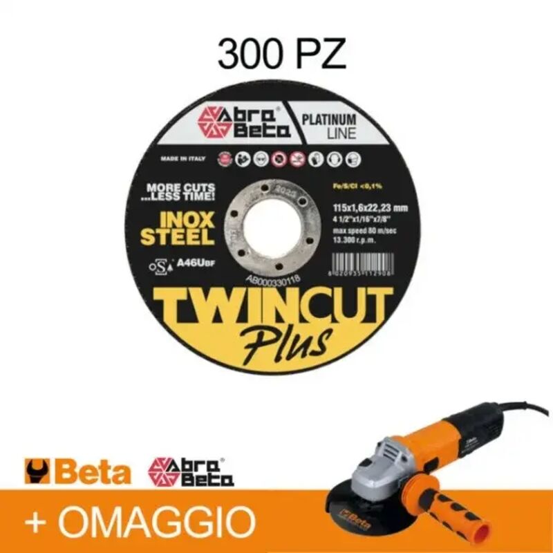 foto del prodotto abrabeta abra beta ab000330321 dischi da taglio a46u 125 mm 300 pz. con smerigliatrice 1400 w