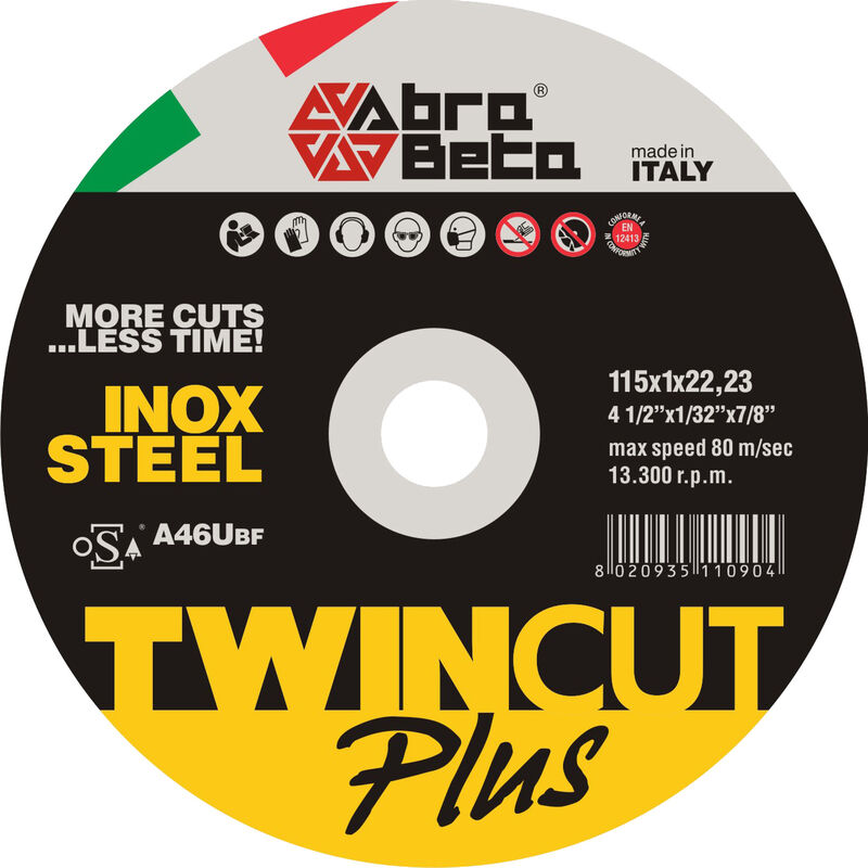 foto del prodotto abrabeta disco ferro twin cut plus d.115x1,0. prezzo per 1 pezzo.