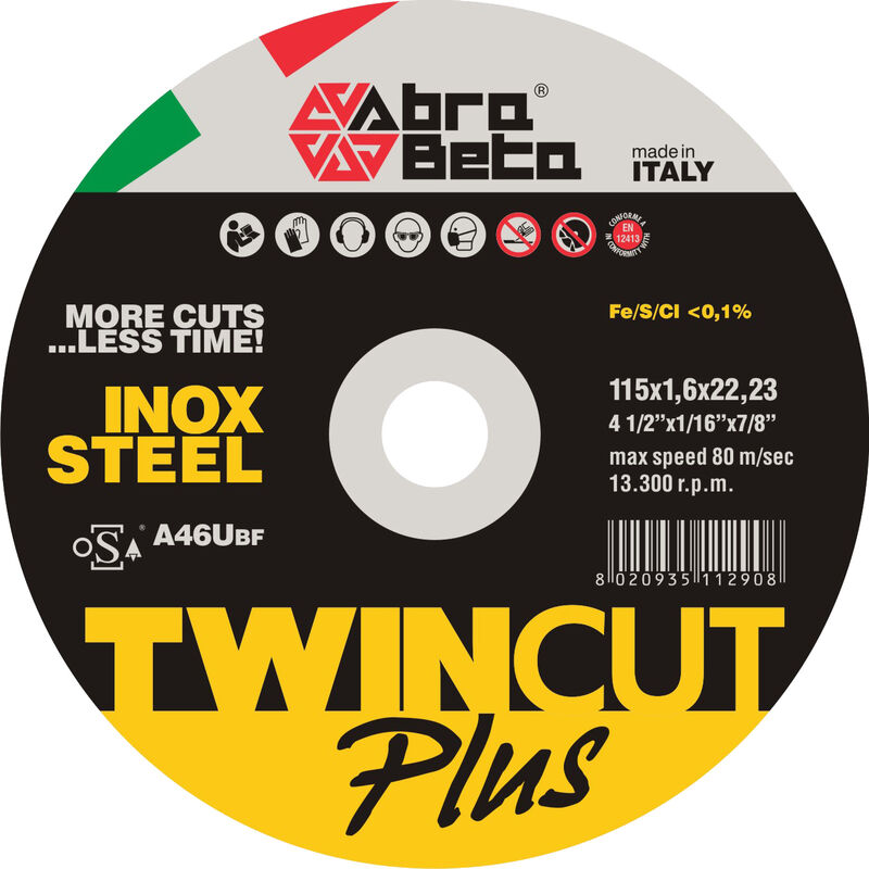 foto del prodotto abrabeta disco ferro twin cut plus d.115x1,6. prezzo per 1 pezzo.