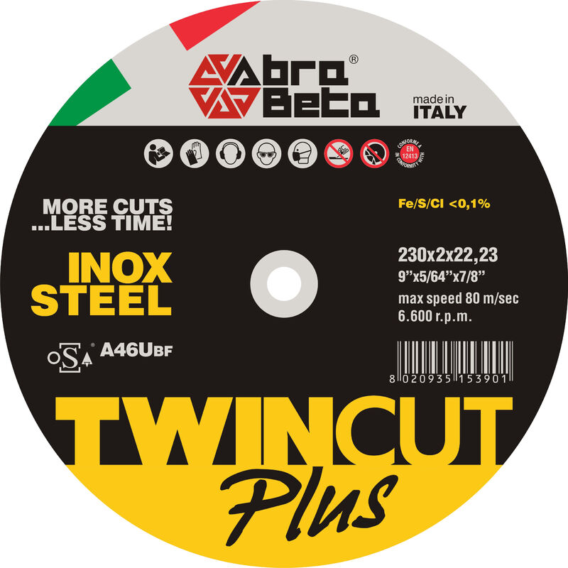 foto del prodotto abrabeta disco ferro twin cut plus d.230x2,0. prezzo per 1 pezzo.